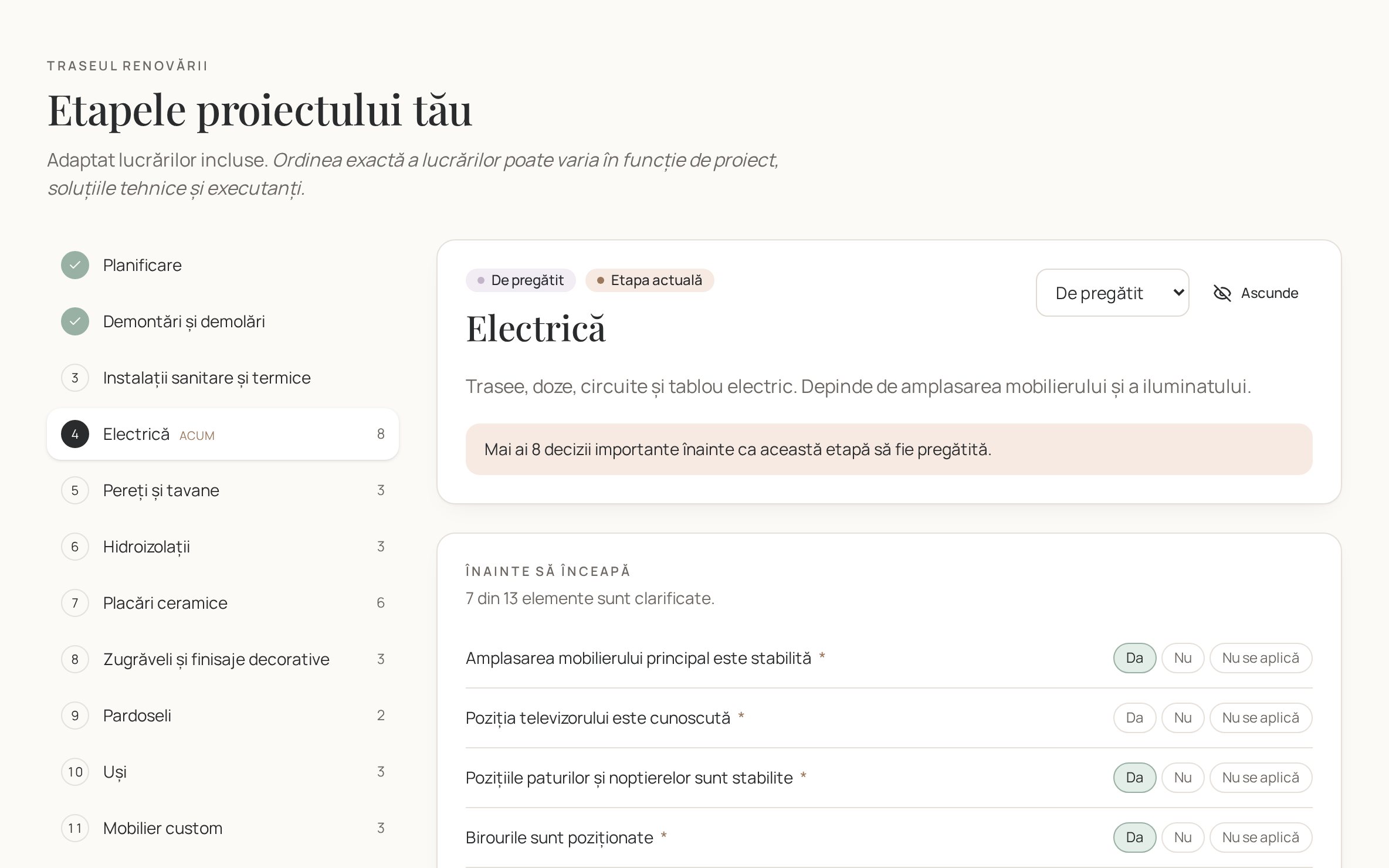Traseul renovării cu checklistul etapei Electrică